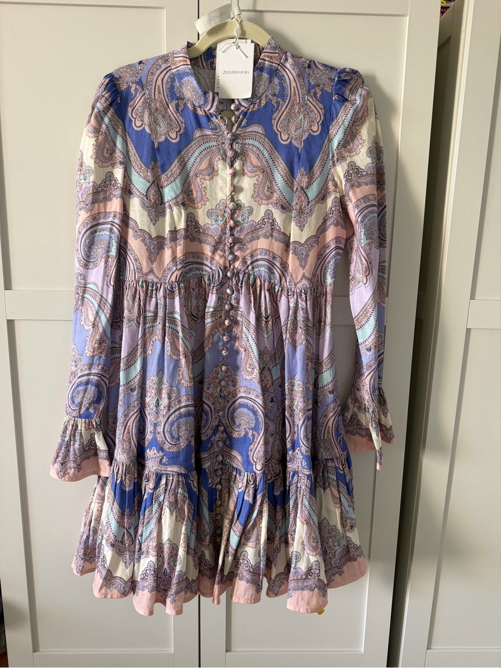 Zimmermann Maxine Long Sleeve Mini Dress- Lavender, Pink and Blue